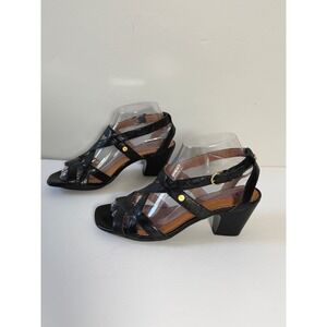 Indigo by Clarks Heeled Sandals 7.5 Black Leather Strappy Office Summer Comfort